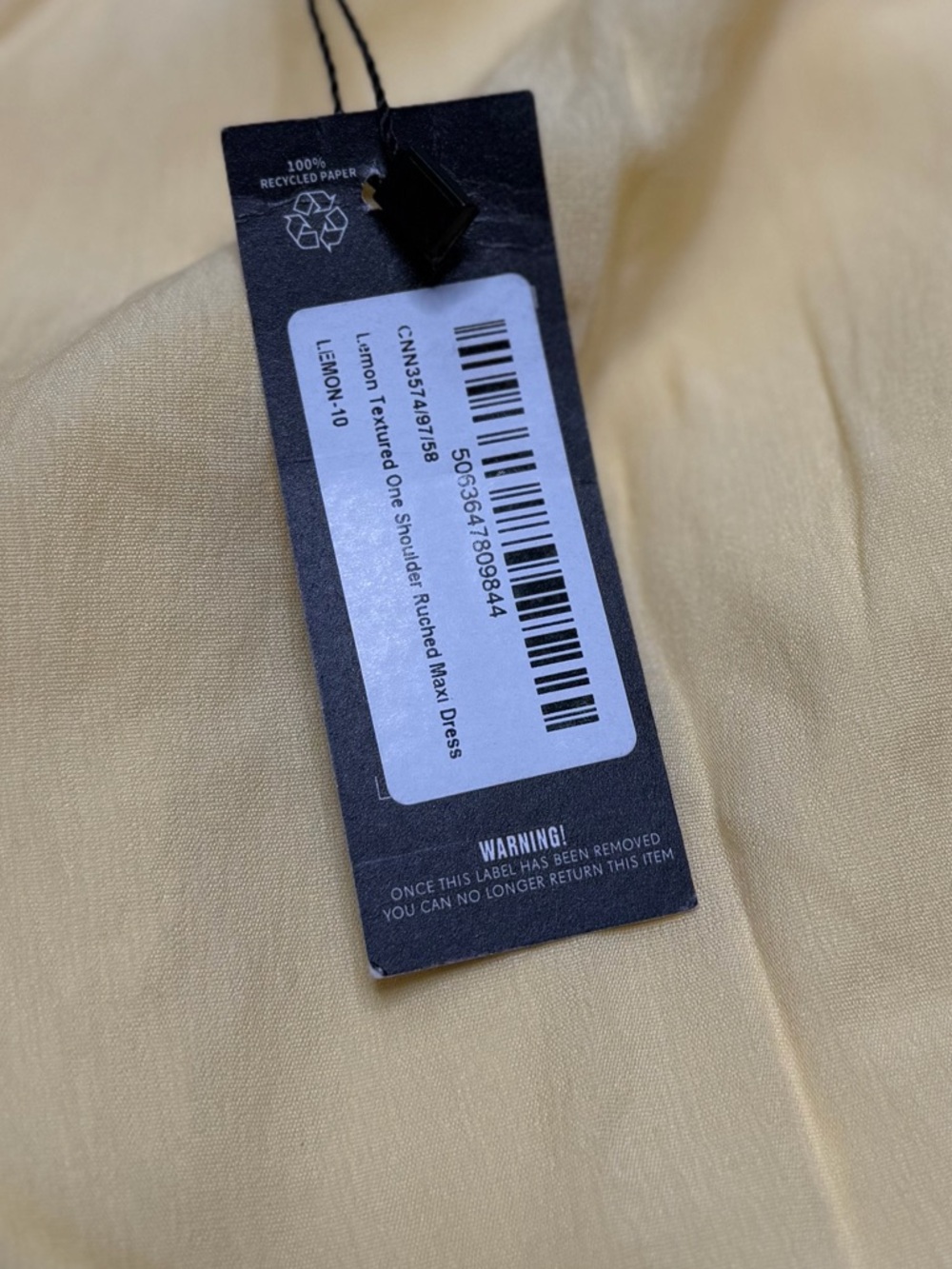 LEMON TEXTURED ONE SHOULDER RUCHED MAXI DRESS NWT - Picture 6 of 6